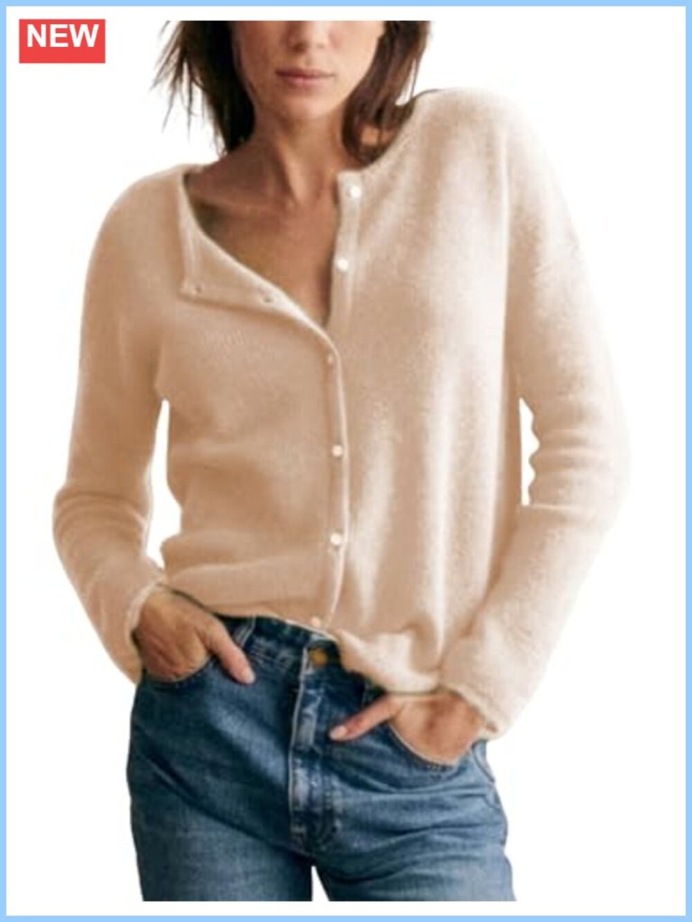 Lviefent Women's Knit Cardigan Crew Neck Button Down Sweater Jumper Layer